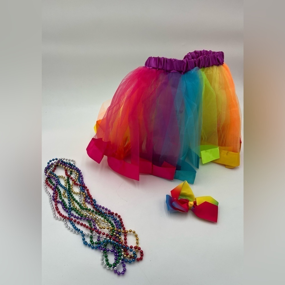 Colorful Kids Tutu, Bow, and Bead Set - Rainbow - Size L - New, Never Worn